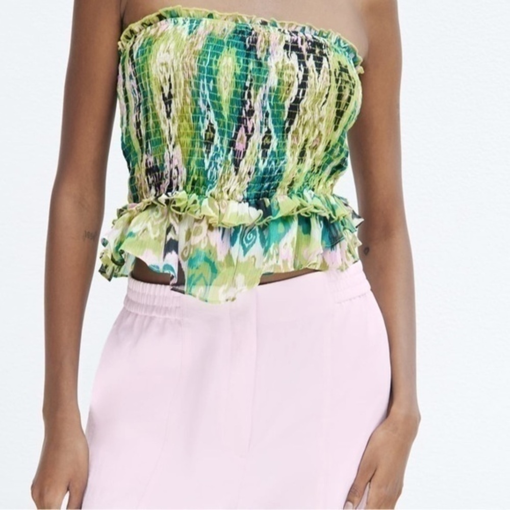Zara NWT printed strapless top
